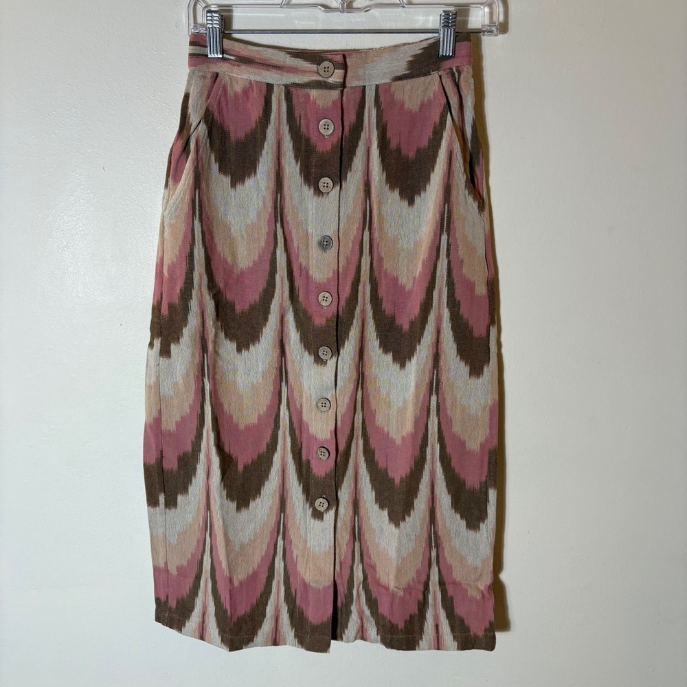 Faherty Whitley Organic Cotton Midi Skirt in Desert Ikat Size XS